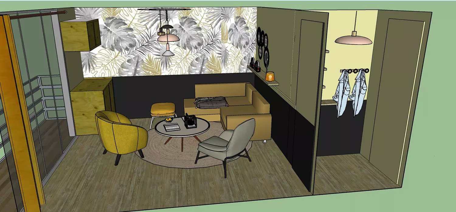 Modélisation 3D espace salon
